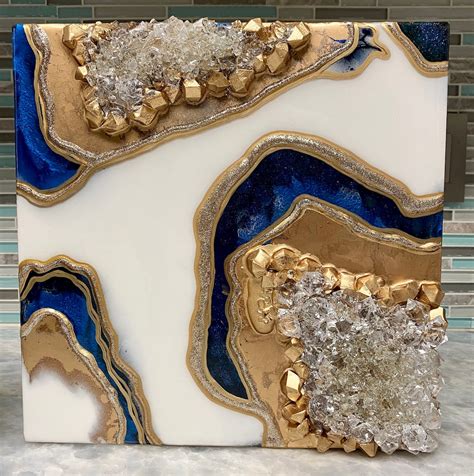 Blue White And Gold Geode Art Geode Painting Resin Geode Art Etsy