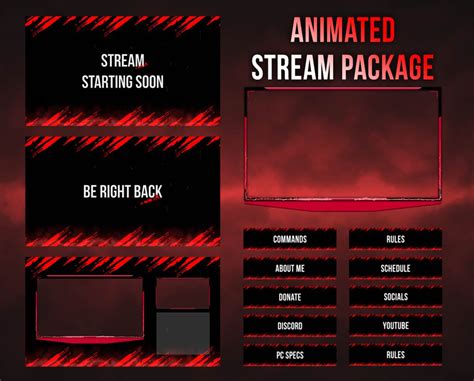 Twitch Animated Overlay Package Ready To Use Red Line Simple