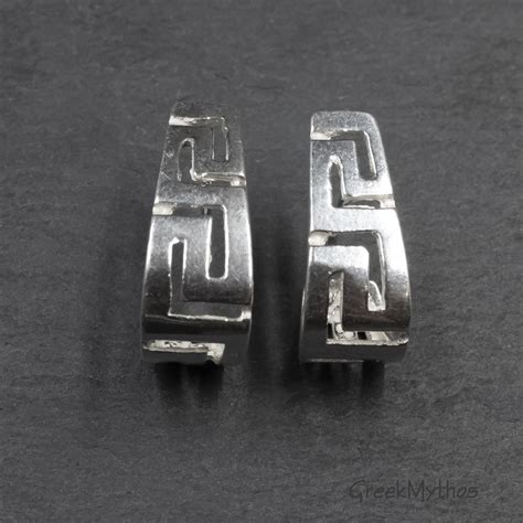 Sterling Silver Greek Key Earrings Infinity Symbol Greek Key Hoops