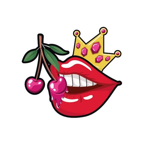 Premium Vector Female Mouth Dripping With Cherry Fruit