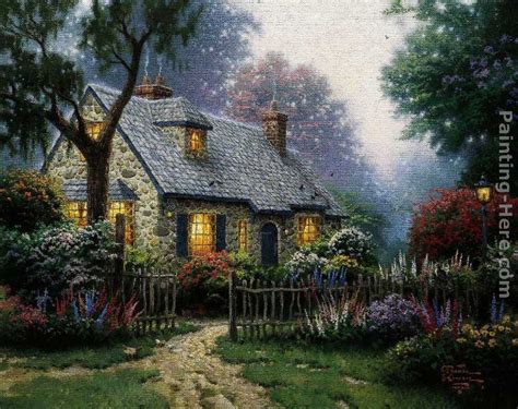 Thomas Kinkade Foxglove Cottage Painting Framed Paintings For Sale
