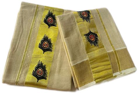 Buy Womens Kuthampully Kerala Kasavu Set Mundu Tissue Cotton With