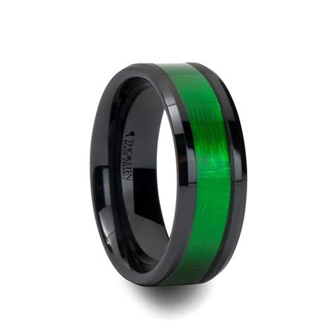 IRVING Black Ceramic Ring With Textured Green Inlay And Beveled Edges   8mm 1 ?v=1383324424