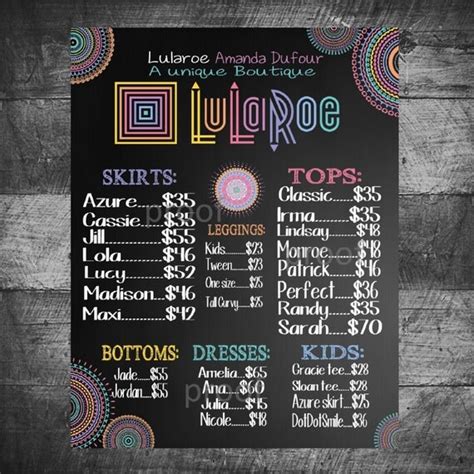 Lularoe Price List Poster Custom Lularoe By Michellerayedesigns