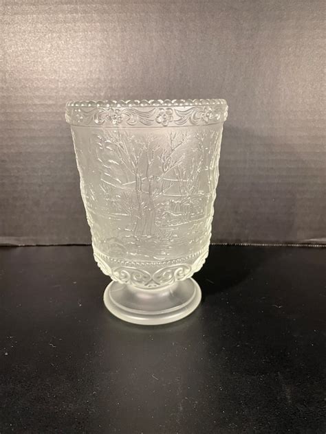 Fenton Frosted Glass Vase With Winter Farm Scene Also Candle Etsy