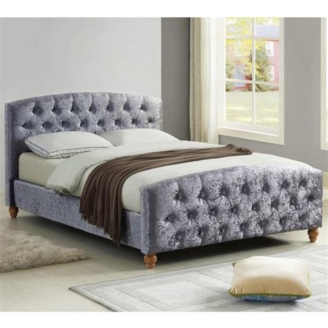Malise Crushed Velvet King Size Bed In Silver Furniture In Fashion