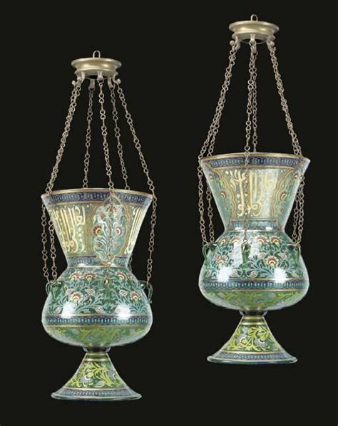A Pair Of Mamluk Style Enamelled And Gilded Glass Mosque Lamps Mamluk Antique Glassware