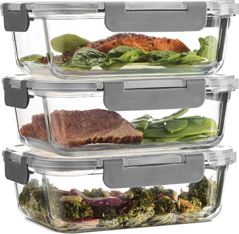 Superior Glass Food Storage Containers Set Of 3 Airtight Bpa Free Hinged Locking Lids 100