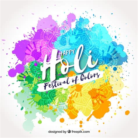 Feliz Holi Festival De Cores Desenhado Fundo Vetor Premium