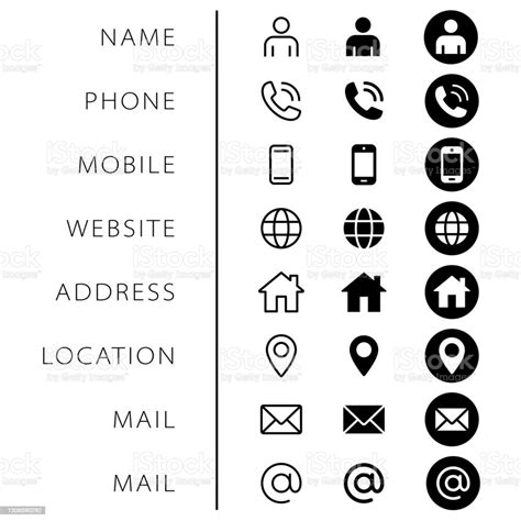 Company Connection Business Card Icon Set Phone Name Website Address
