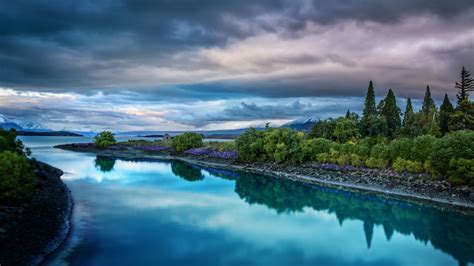 Universe of awesome curated wallpapers. Evening On The Blue Lake Tekapo Desktop Wallpaper Hd Widescreen Free Download : Wallpapers13.com