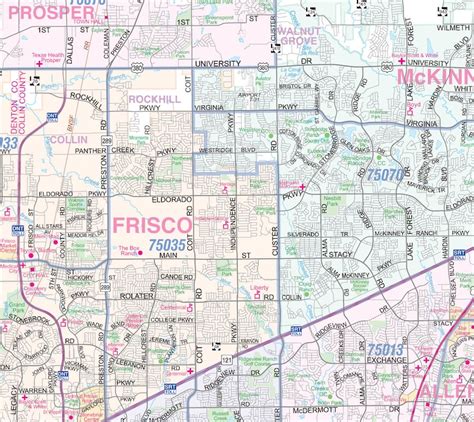 Dallas Ft Worth Metroplex Detailed Region Wall Map 44x58 Wzip Codes