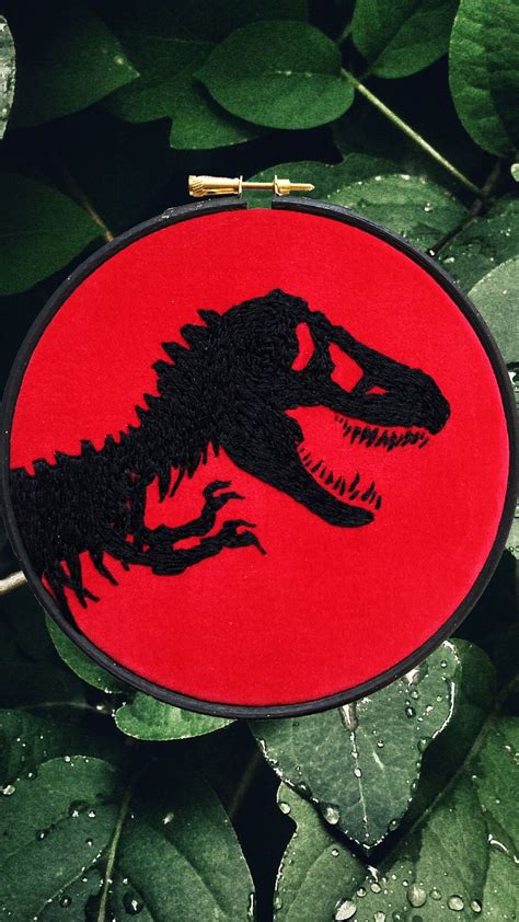 Red Velvet 6” Embroidery Hoop By Crimson Pins Jurassic Park T Rex