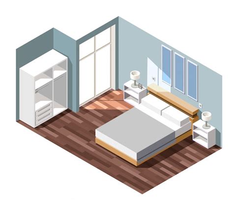 Bedroom Interior Isometric Scene Free Vector