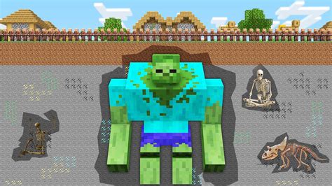 The Village Was Attacked By A Giant Mutant Zombie Minecraft But Villager Vs Zombie Youtube