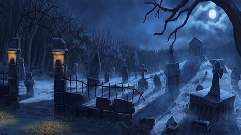 Hd Wallpaper Dark Cemetery Graveyard Moonlight Tomb Wallpaper Flare