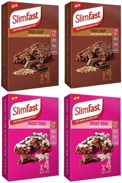 Slim Fast 16 X 60g Meal Bars 8 Choc Chip With 8 Rocky Road Tasty