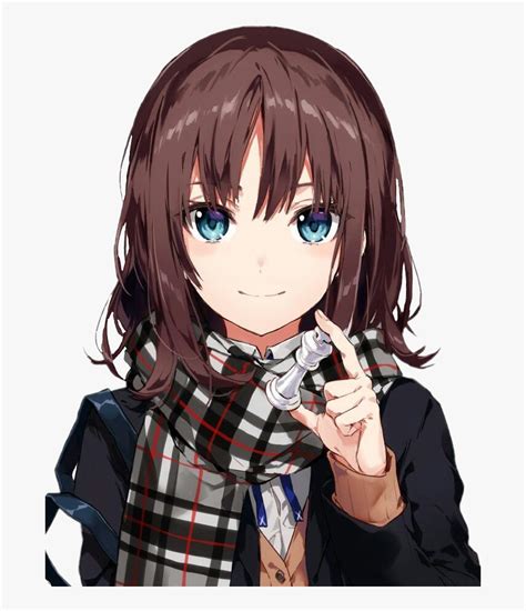 Anime Girl With Brown Hair And Blue Eyes Hd Png Download