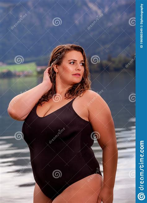 Beautiful Chubby Woman In A Swimsuit Stock Image Image