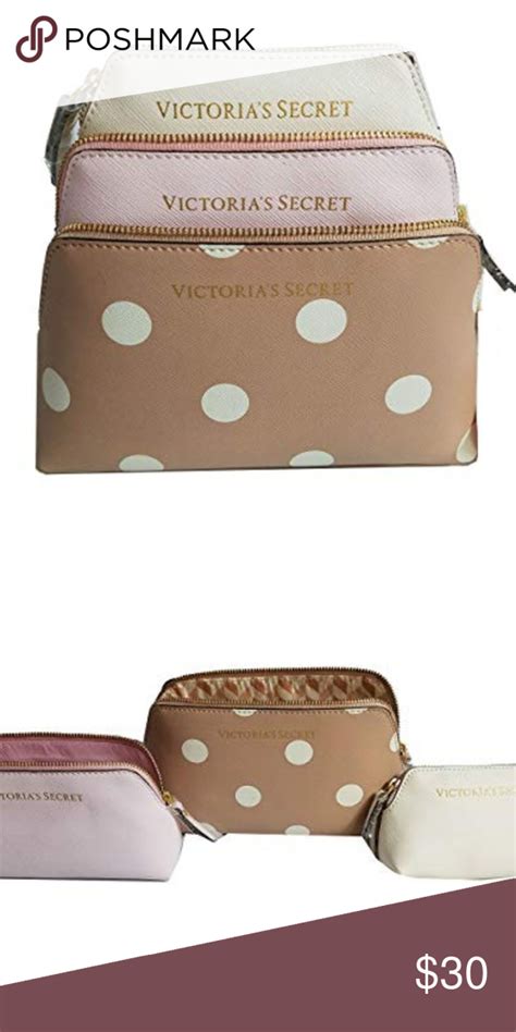 3pc Victoria Secret Trio Set Polka Dot Makeup Bag Makeup Bag Bags