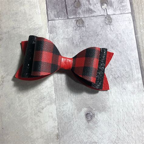 Holiday Faux Leather Hair Bow Etsy