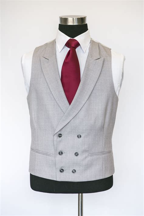 Grey Double Breasted Waistcoat With A Burgandy Tie Waistcoat Groom