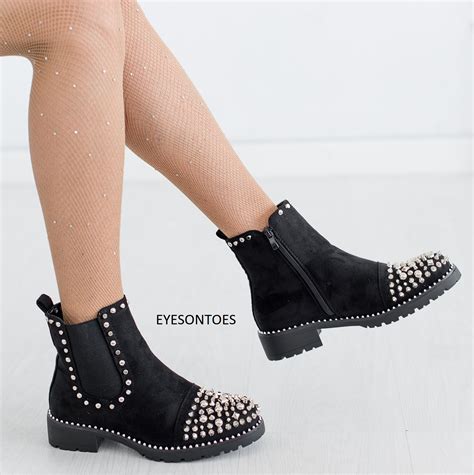 Womens Ladies Ankle Low Heel Chunky Sole Studded Chelsea Ankle Boots