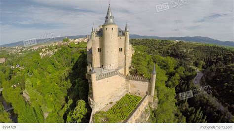 Aerial Footage The Spanish Castle Alcazar Of Segovia In Castilla And