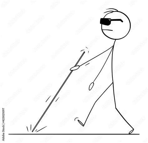 Blind Man Walking With White Stick Or Cane Vector Cartoon Stick