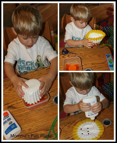 I love how they tower over everything and stand so kids have been making sunflower crafts for many years, and the coffee filter sunflower has been done in several different ways. Momma's Fun World: Coffee filter sunflower learning craft