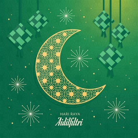 Moon And Hanging Ketupat Hari Raya Aidilfitri Event Free Vector