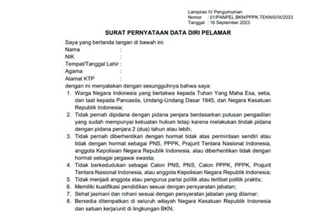 Contoh Format Surat Pernyataan Data Diri Pppk Teknis Sesuai Hot Sex