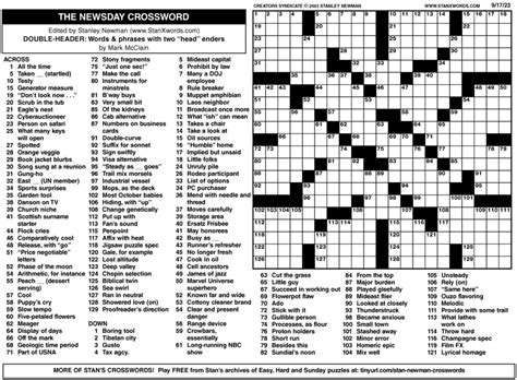 Newsday Crossword Sunday For Sep 17 2023 By Stanley Newman Creators