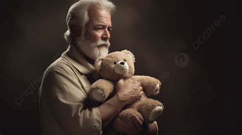 Older Man Holding A Teddy Bear On Dark Background Picture Of God