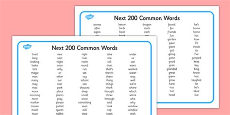 Next 200 Common Words Alphabetical Word Mat Teacher Made
