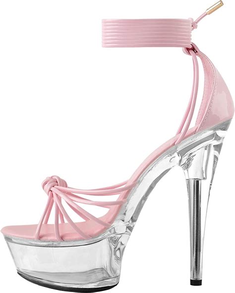 Clear Platform Sexy Heels Lace Up Strappy Sandals Pink Size 6 Uk Uk Shoes And Bags