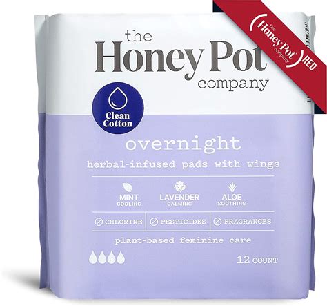 The Honey Pot Company Clean Cotton Overnight Pads 12 Count Herbal Infused Pads
