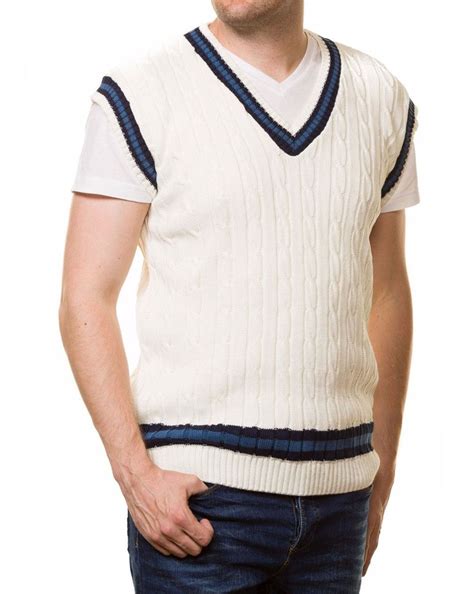 Adults Cricket Cable Knitted Sleeveless Jumper Vest Mens Fancy V Neck