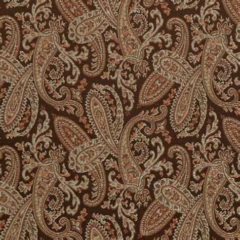 Chocolate Blue And Brown Paisley Jacquard Upholstery Fabric