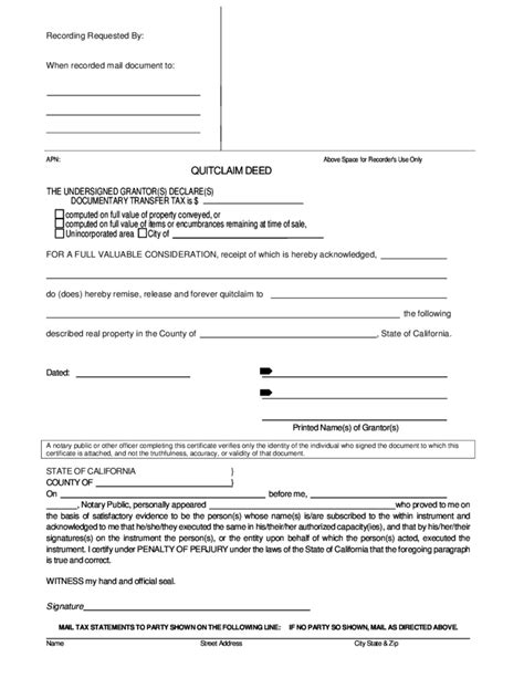 Sample Quitclaim Deed California Free Download