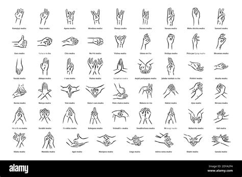 Mudras Icon Set Hand Spirituality Hindu Yoga Of Fingers Gesture
