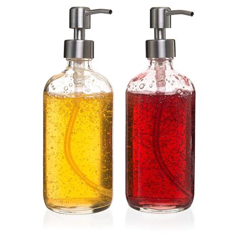Clear 16oz Glass Hand Sanitizer Pump Bottle With Liquid Soap Lotion