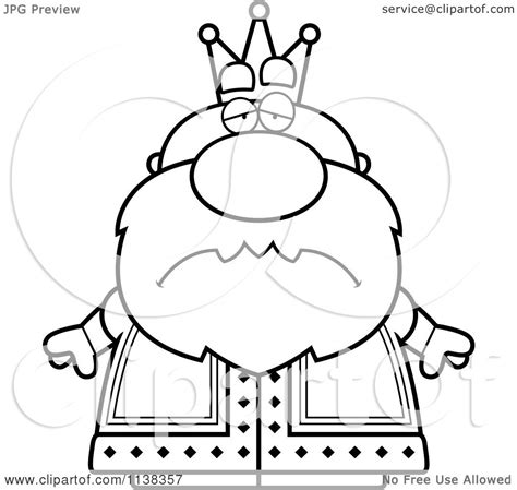 Cartoon Clipart Of An Outlined Sad Royal King Black And