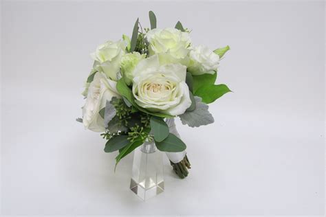 This Bouquet Is Simple And Elegant White Roses Dusty Miller And Seeded