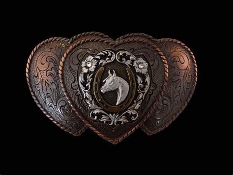 Womens Western Belt Buckle Three Heart Antiqued Bronze Etsy