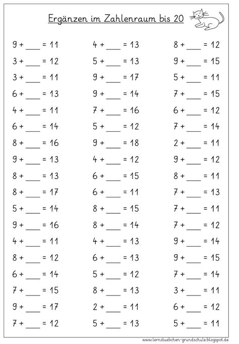 Lernstübchen Ergänzungsaufgaben Im Zr Bis 20 Kindergarten Addition Worksheets Free Math