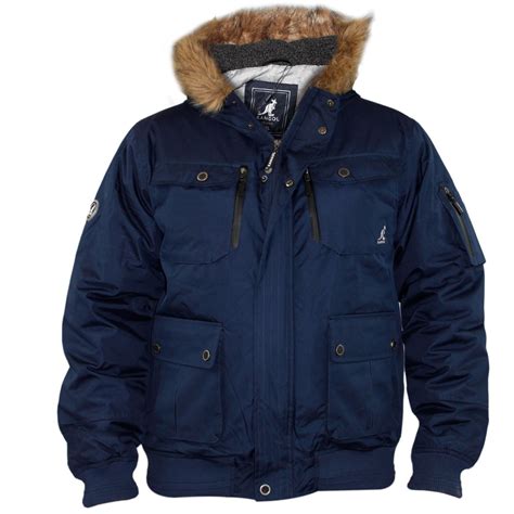 New Mens Kangol Designer Parka Jacket Synthetic Fur Trim Hood Winter ...