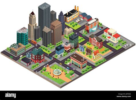 A Vector Illustration Of Isometric Design Of City Streets And Buildings