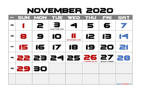 Free Printable November 2020 Calendar Free Printable 2020 Monthly