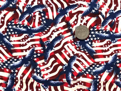 Patriotic Quilt Fabric Flags And Eagles 33 X 35 Etsy Uk